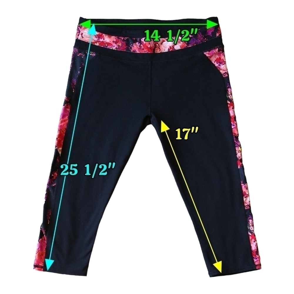 Fabletics Camacan Floral Black Capri Cropped Active Leggings Athleisure Workout - Picture 3 of 7
